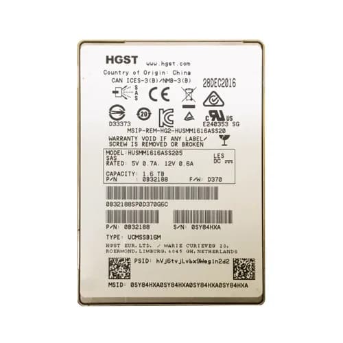 HGST HUSMM1616ASS205 1.6TB 12Gb/s SAS Solid State Drive