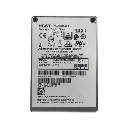 HGST HUSMR3216ASS205 1.6TB 12Gb/s SAS Solid State Drive