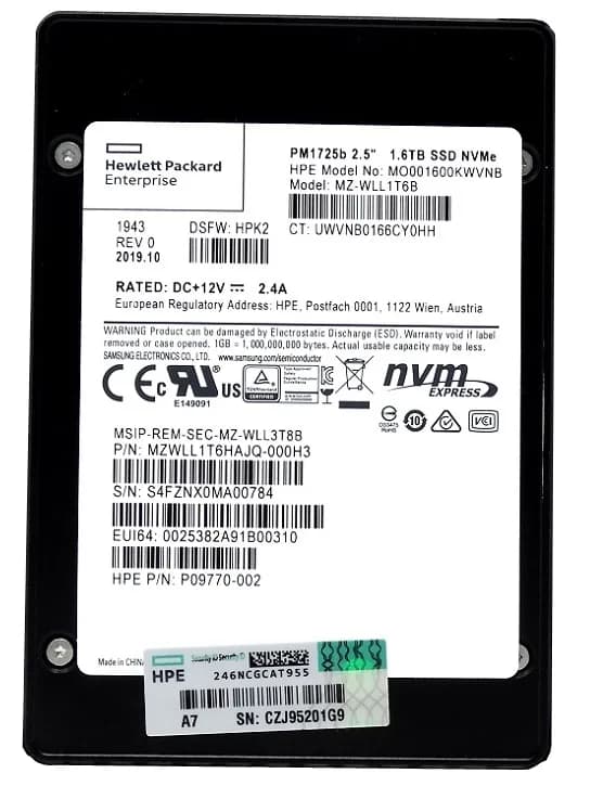 Samsung MZ-WLL1T6B 1.6TB PCI Express NVMe 3.0 x4 Solid State Drive