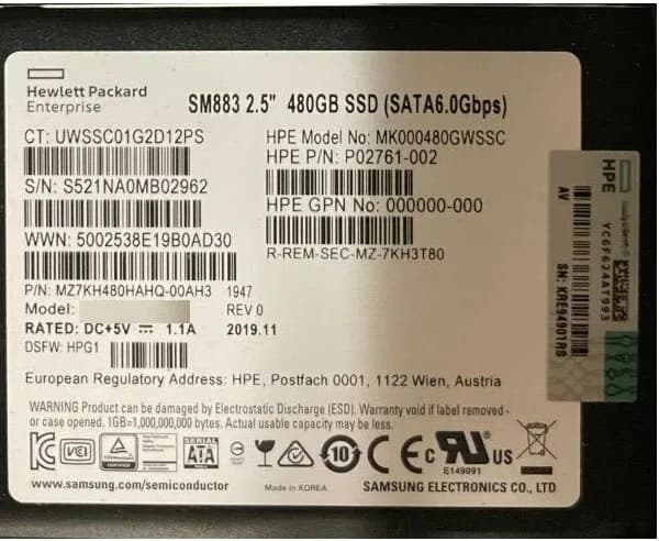 Samsung MZ7KH480HAHQ-00AH3 480GB 6Gb/s SATA Solid State Drive