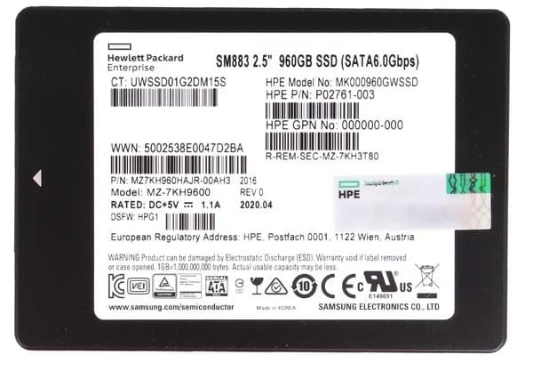 Samsung MZ7KH960HAJR-00AH3 960GB 6Gb/s SATA Solid State Drive