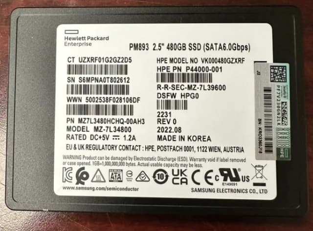 Samsung MZ7L3480HCHQ-00AH3 480GB 6Gb/s SATA Solid State Drive