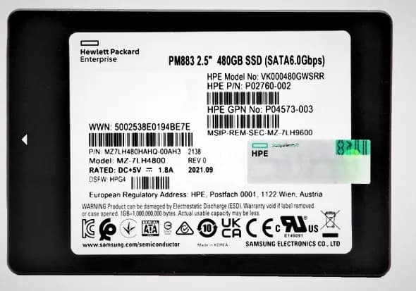 Samsung MZ7LH480HAHQ-00AH3 480GB 6Gb/s SATA Solid State Drive