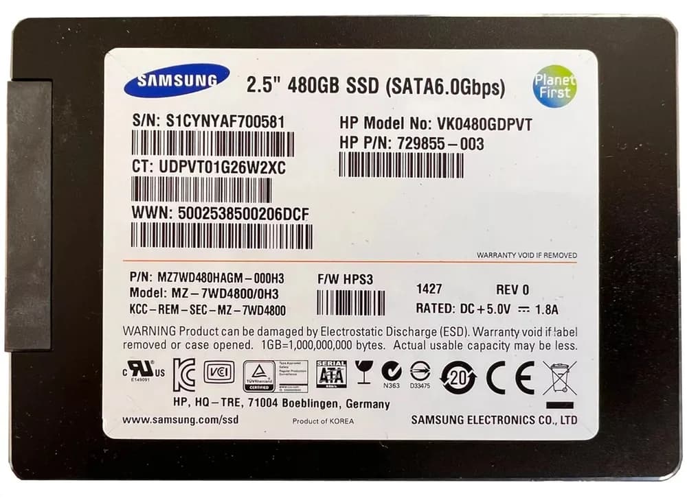 Samsung MZ7WD480HAGM-000H3 480GB 6Gb/s SATA Solid State Drive