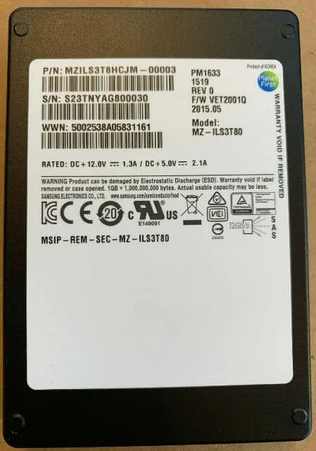 Samsung MZILS3T8HCJM 3.84TB 12Gb/s SAS Solid State Drive