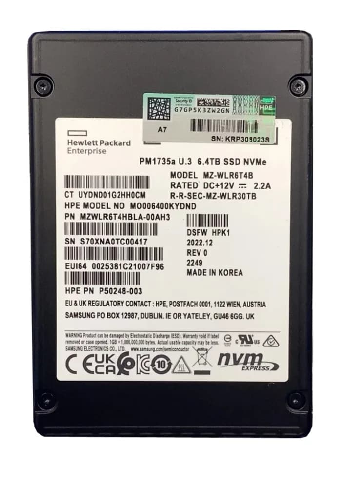 Samsung MZWLR6T4HBLA-00AH3 6.4TB PCI Express NVMe 4.0 Solid State Drive