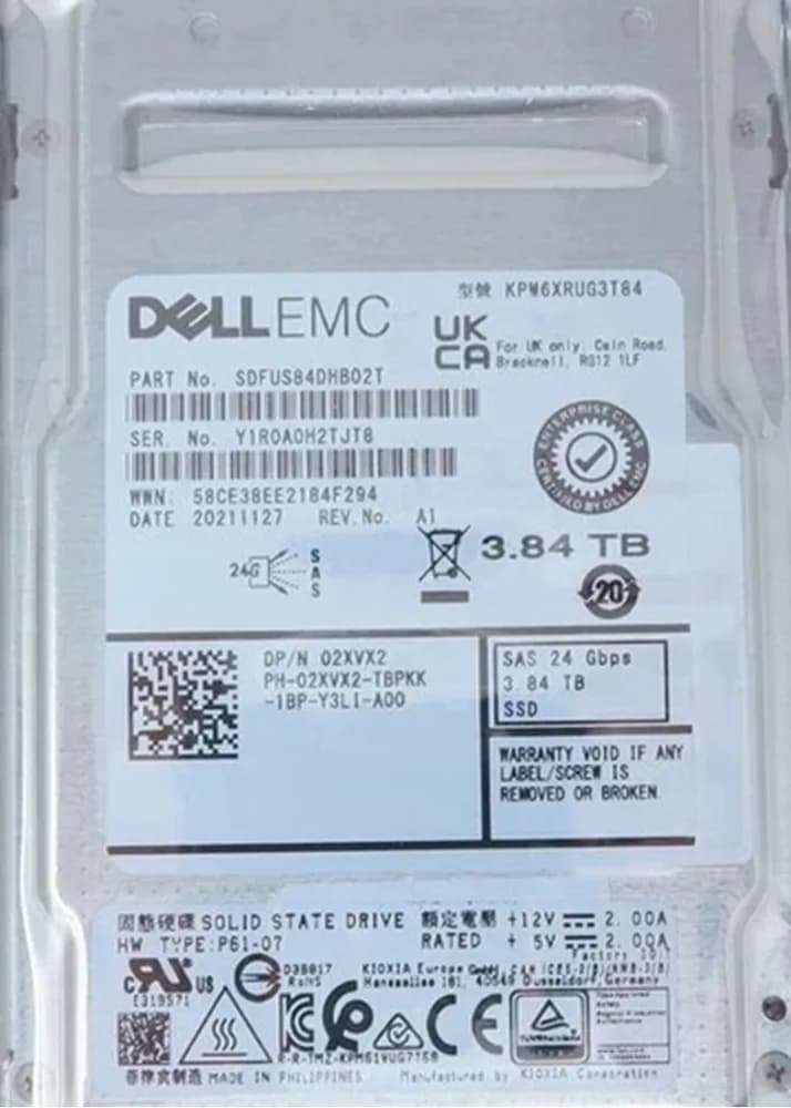 Kioxia SDFUS84DHB02T 3.84TB 24Gb/s SAS Solid State Drive