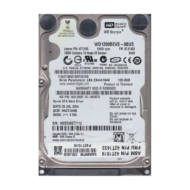 Western Digital WD1200BEVS-08UST0 120GB 1.5Gb/s SATA