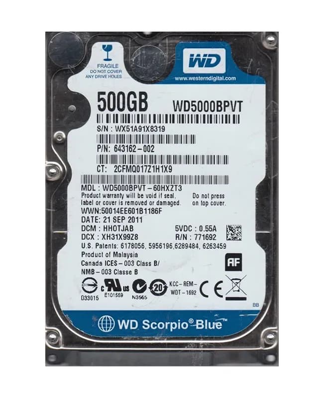 Western Digital WD5000BPVT-60HXZT3 500GB 3Gb/s SATA