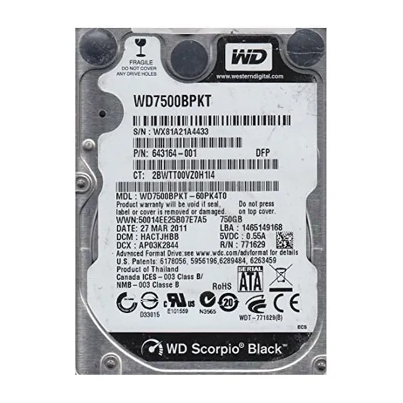 Western Digital WD7500BPKT-60PK4T0 750GB 3Gb/s SATA