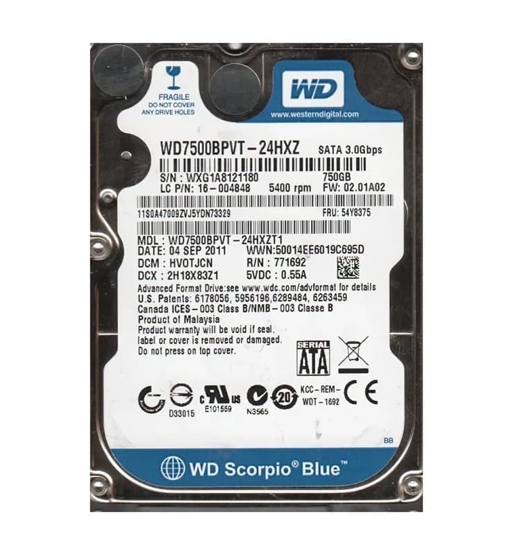 Western Digital WD7500BPVT-24HXZT1 750GB 3Gb/s SATA