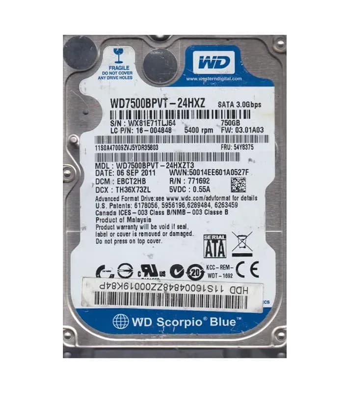 Western Digital WD7500BPVT-24HXZT3 750GB 3Gb/s SATA