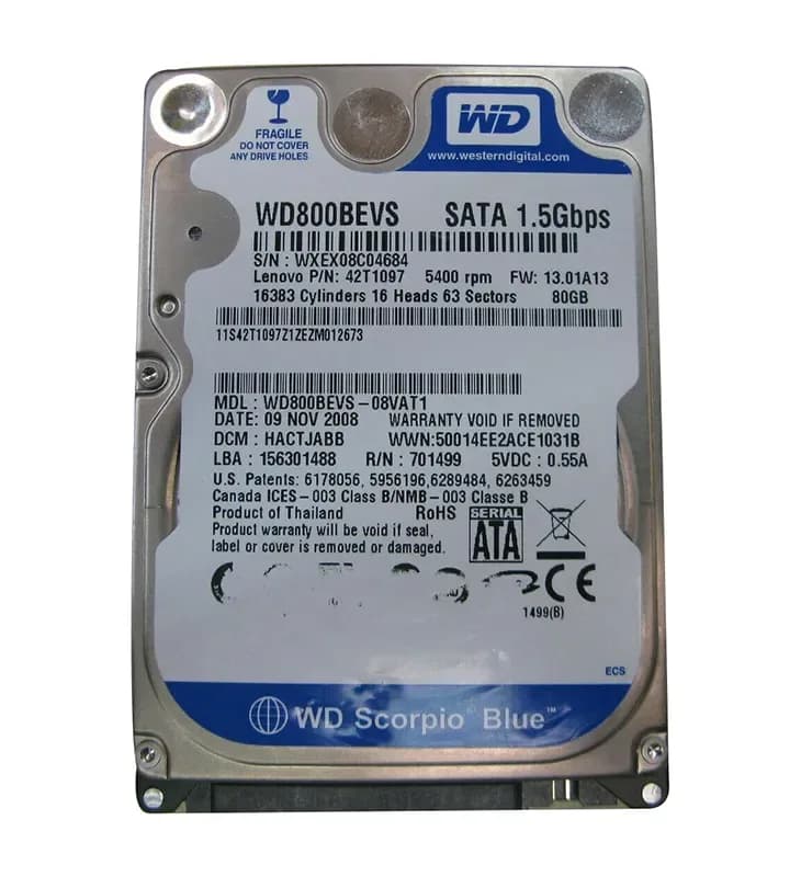 Western Digital WD800BEVS-08VAT1 80GB 1.5Gb/s SATA