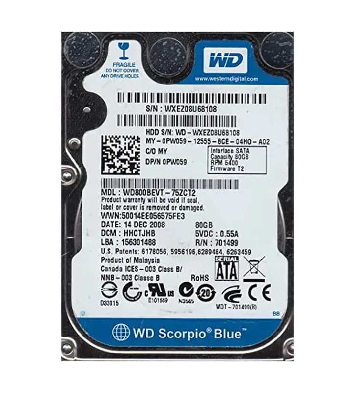Western Digital WD800BEVT-75ZCT2 80GB 3Gb/s SATA